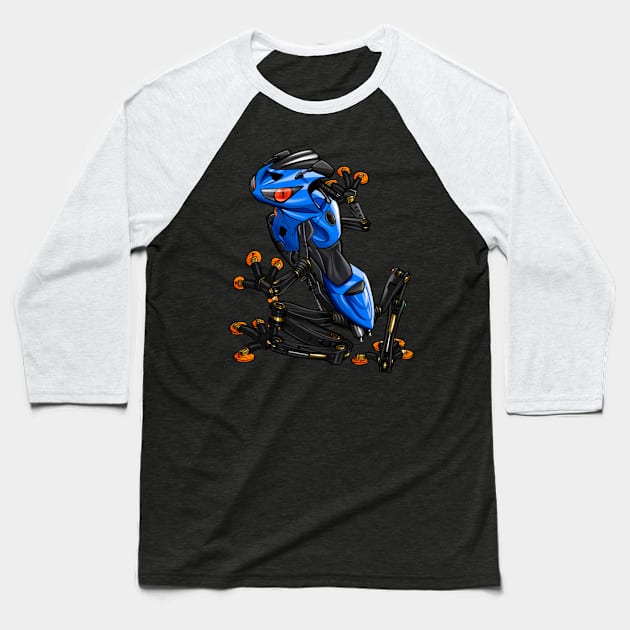 Kawasaki ZX6R Frog Blue Baseball T-Shirt by MOTORIND